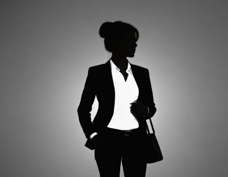 Silhouette of a woman in business suit. Realistic illustrationの素材