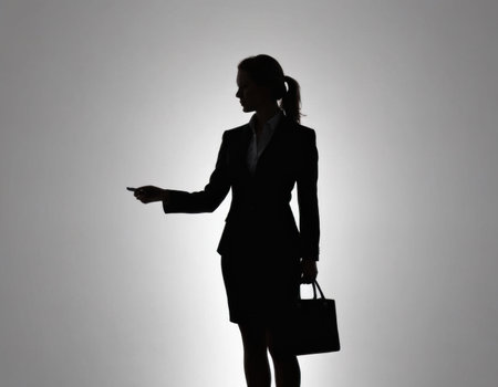 Silhouette of a woman in business suit. Realistic illustrationの素材
