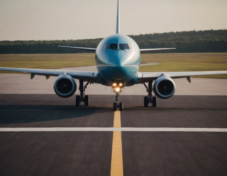 Passenger plane on the runway. Realistic illustrationの素材