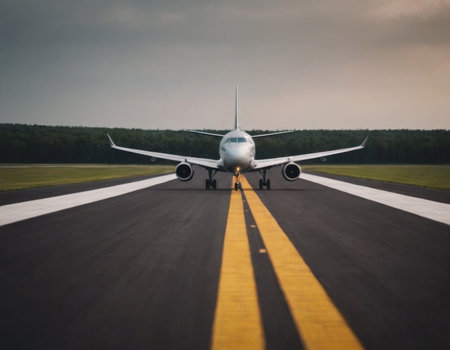 Passenger plane on the runway. Realistic illustrationの素材