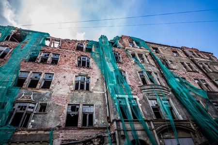 closeup of building demolition after earthquakeの写真素材