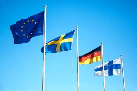 Flags of four nations outsideの写真素材