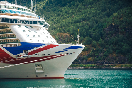 Large Cruise ship in the port of Flam, Norway.の写真素材