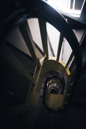Old spiral staircase , detail of a decorated staircase , ancient architectureの写真素材