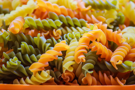 Spiral pasta shot at close range.の写真素材
