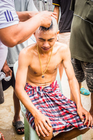 Ratchaburi, Thailand - June 25: Naga Buddhist religions. The unshaven beard with those who will be...