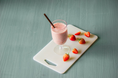 Strawberry smoothie, sweet and sour, refreshing and healthy.の写真素材