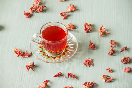 Roselle juice has a sour taste and is boiled with water. Add sugar and a little salt. Drink for good healthの写真素材