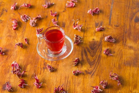 Roselle juice has a sour taste and is boiled with water. Add sugar and a little salt. Drink for good healthの写真素材