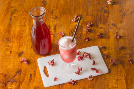 roselle blended with ice, sweet, cool, refreshing drink for health.の写真素材
