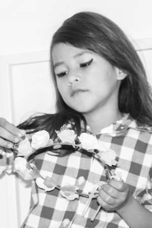 Black and white photo girls toysの写真素材