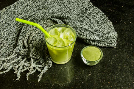 Matcha green tea mixed with refreshing cold milk.の写真素材