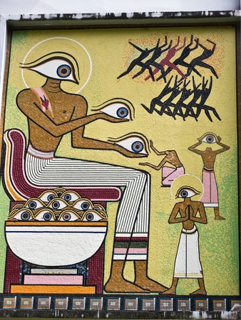 Puzzle of religious precepts, art on Thai temple wallのeditorial素材