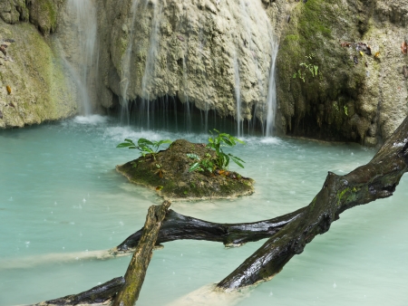Natural waterfall in Erawan national park in Thailandの写真素材