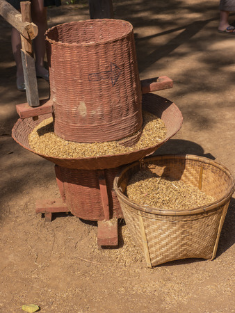 Hand work rice mill in local Thailandの写真素材