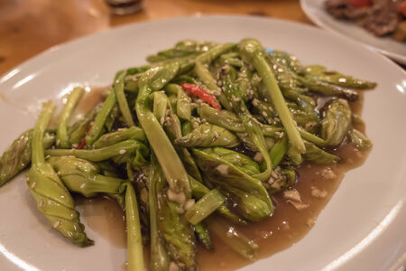 Chinese moonflower stir-fried with chili and garlic sauceの写真素材