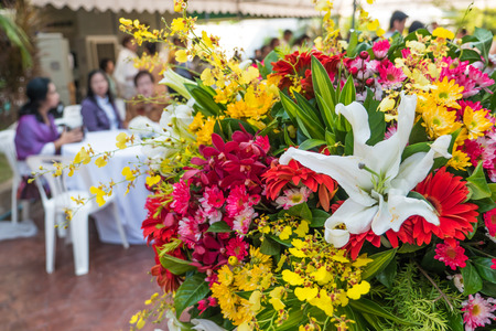 Mixed colorful flowers decorate in the partyの写真素材