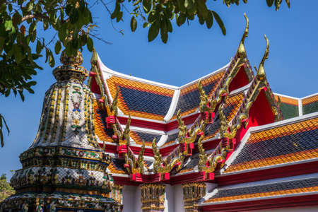 Pagoda and religious building in Pho temple, landmark in Thailandの写真素材