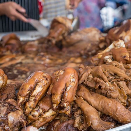 Stewed pork leg in marketの写真素材