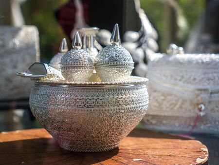 Antique Thai silver ware productsの写真素材