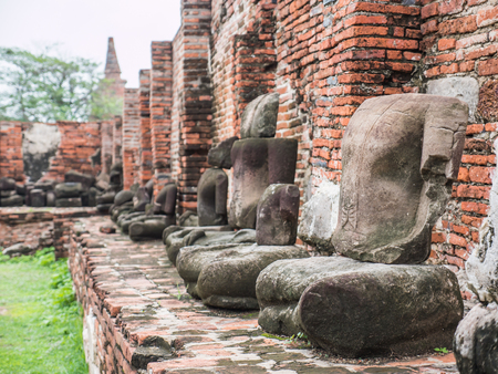 Wat Mahathat, ruined ancient Buddhist temple in Ayutthaya, Thailandの写真素材