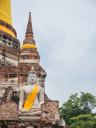 Wat Yai Chai Mongkol, ruined ancient Buddhist temple in Ayutthaya, Thailandの写真素材