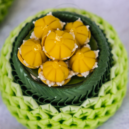 Wheat flour dumplings with egg yolks, a traditional Thai dessertの写真素材