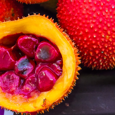 Gac, Baby jack spiny bitter gourd, Sweet gourd in local marketの写真素材