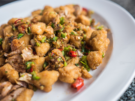 Fried crab meat with spicy herbの写真素材