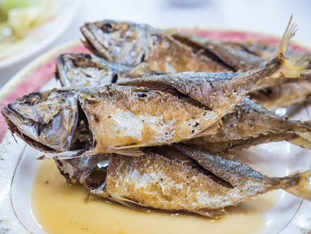 Fried mackerel in fish oil sauceの写真素材