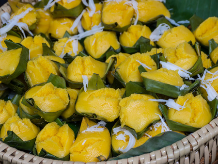 Steamed sugarpalm cake flour, Thai traditional sweetmeatの写真素材