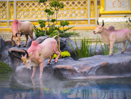 Cow-like mythical creatures of Himvanta around The Royal crematoriumのeditorial素材