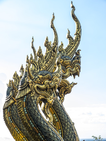 The king of naga in Buddhist temple in Thailandの写真素材