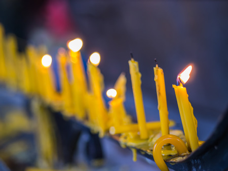 Light the candle in Buddhist templeの写真素材