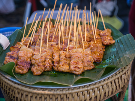Sweet grilled pork in local marketの写真素材