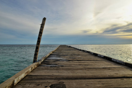 The atmosphere of the wooden dock of Maratua Island in the afternoon.の写真素材
