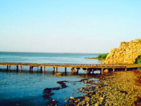 A berth for boats on the banks of the Dniester estuary near the Akkerman fortress.の写真素材