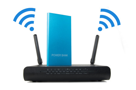 Power Bank for Charging Mobile Device on Wifi Routerの写真素材