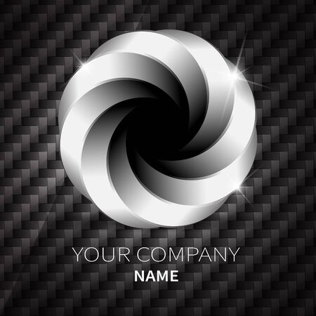 Abstract silver metallic shape logo design twist on black Kevlar.のイラスト素材