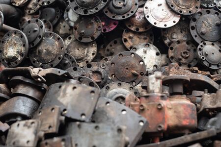 Old engine parts, steel and used car parts, for engineering. Selective focus.の写真素材