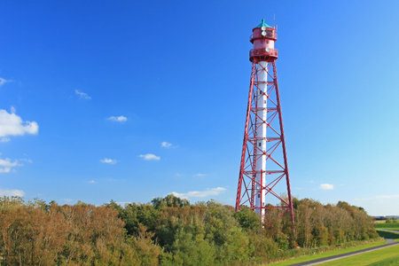 Campen Lighthouse  height 65 meters  at the mouth of the river Ems to the North Sea, East Frisia,...