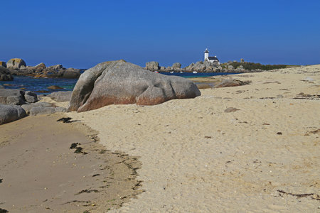 Lighthouse "Phare de Pontusval", Brittany, Franceの写真素材