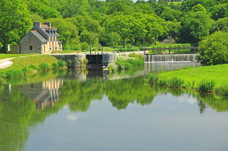 Sluice at the Nantes-Brest canal, Brittany, Franceの写真素材