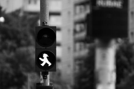 Berlin traffic light male in black and whiteの写真素材