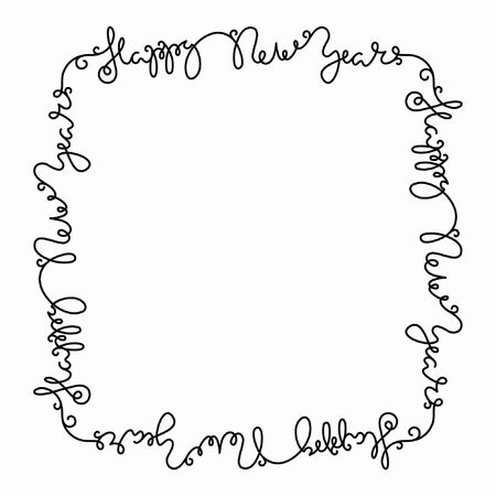 Happy New Year. Hand drawn decorative frame. Lettering card. Typography quote. Brush - the word stored in the library of brushes.Hand drawn decorative brush with angle and the end.のイラスト素材