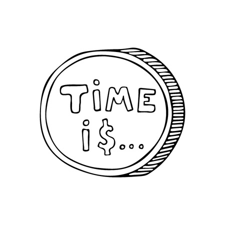 Time is money concept. Vector Illustration Hand drawn lettering poster typography concept. Vector isolated typography design element for cards, posters and print invitations or web site element.のイラスト素材