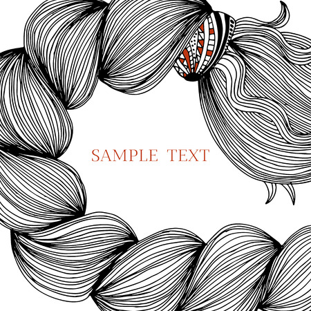 Stylish hand-drawn abstract frame from braids on the white background. Vector izolated. Template frame design for card.のイラスト素材