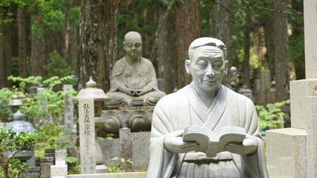 Ancient Cemetery at daylight inside a forest Okunoin Cemetery Wakayama Japan.の写真素材