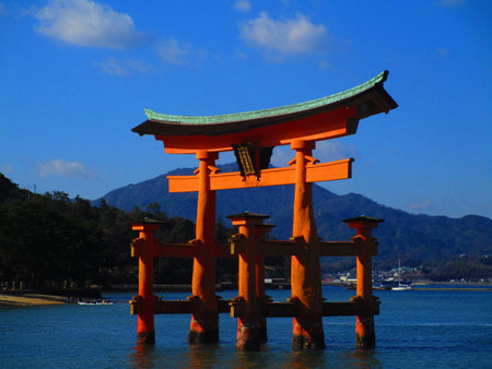 Miyajima tori on the water Shrine Gate in Hiroshima, Japan.の写真素材