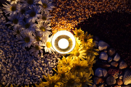 Candles in an altar of the ceremony of cocoa in Costa Ricaの写真素材